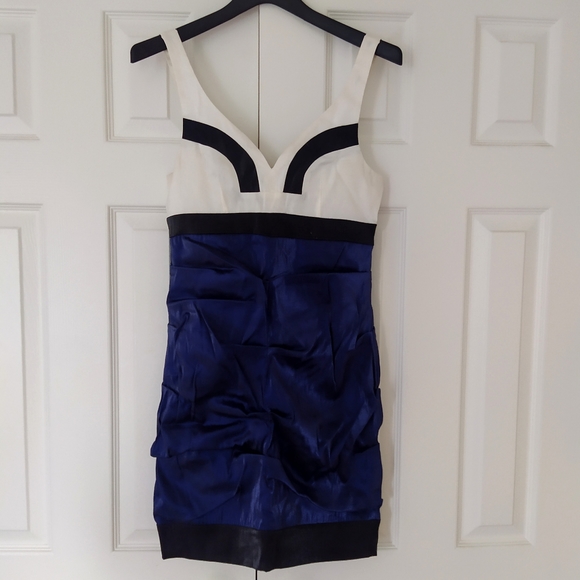 Blue Y2K Colorblock Bodycon Cocktail Prom Dress - Picture 1 of 8